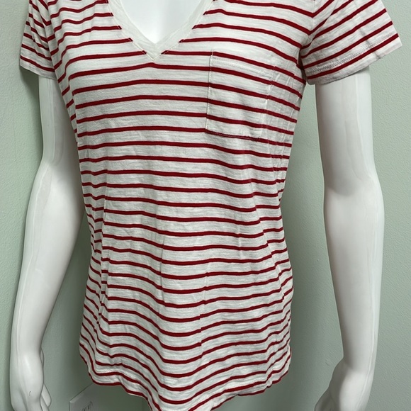 Madewell Striped Teresa Red and White Cotton V-Neck Pocket Tee Small - Picture 5 of 8
